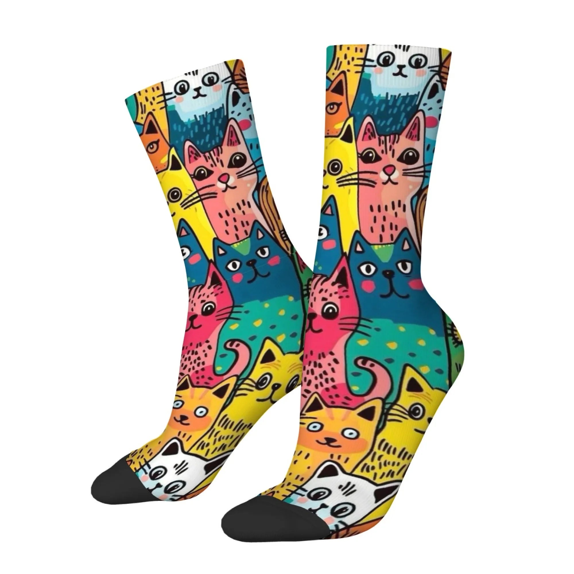 Cute Cartoon Cat Happy Men's Socks Harajuku Style Novelty Funny Hip-Hop Socks Comfortable Breathable Casual Sports Fashion Socks