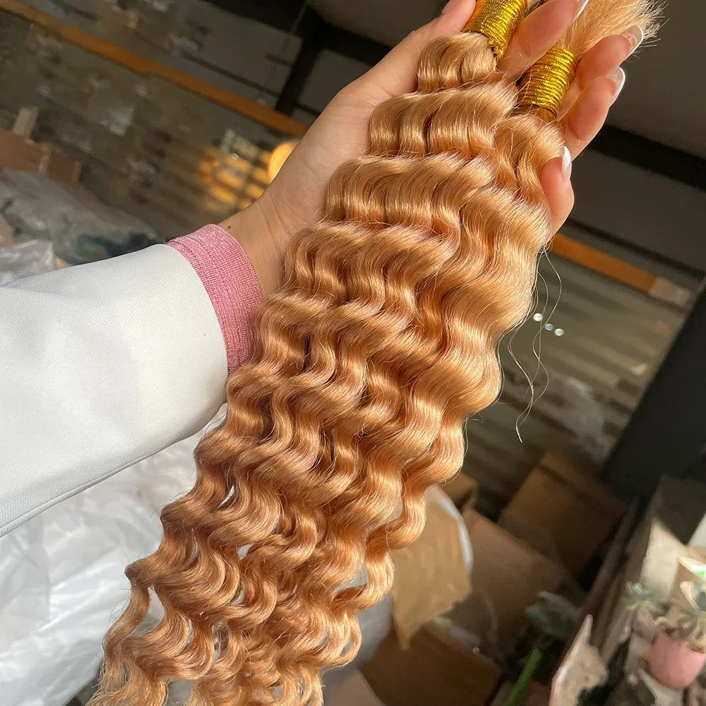 Human Braiding Hair 1 Bundle 20 Inch Human Hair Bundles for Braiding Highlight P4/27 Color Deep Wave Bulk Human Hair Bundles