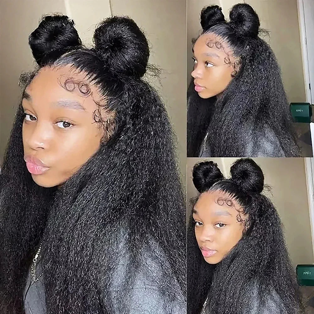 4C Edges Curly Baby Hair Wig Kinky Straight 13x6 HD Lace Frontal Wig Human Hair Yaki Straight 13x4 Lace Front Human Hair Wigs