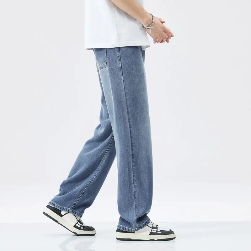 Lyocell Summer New Straight Jeans Men's Fashion Vintage Y2k Pants Streetwear Male Loose Casual Male Wide Denim Trousers baggy