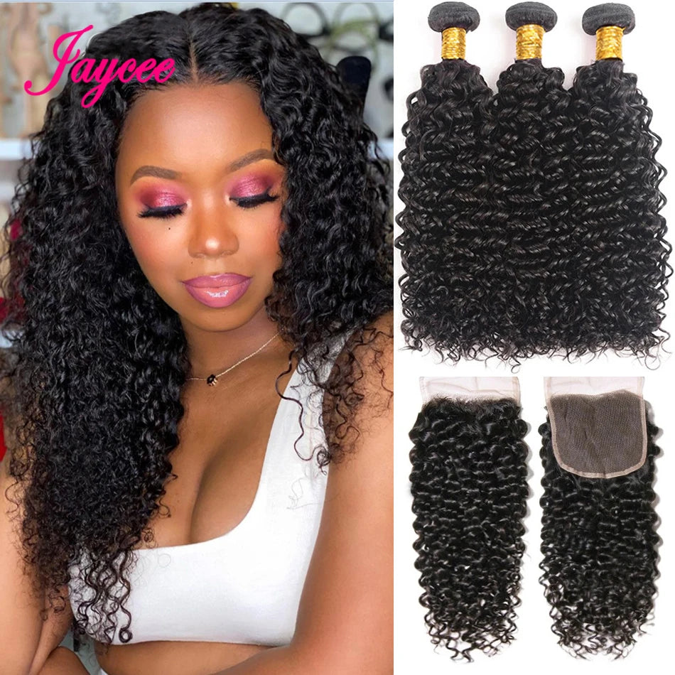 15A Brazilian Virgin Human Hair Kinky Curly Bundles With Frontal Ocean Water Wave Bundles With Frontal Bundles With Lace Closure