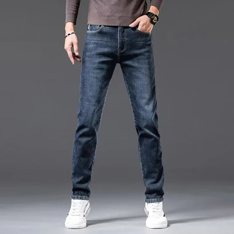 Men Autumn Loose Straight Elasticity Jeans Male Korean Style Versatile Slim Fit Denim Pants Vintage Smart Casual Black Trousers
