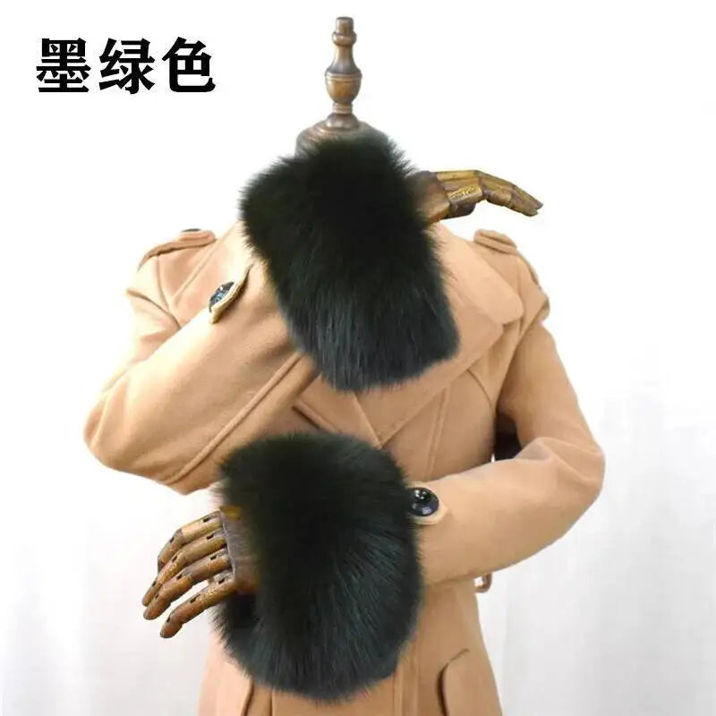 100% Real Fox Fur Cuffs Winter Natural Warm Oversized Arm Warmmer Wristband High Quality Coat Jacket Sleeve Fashion Luxury Cuffs