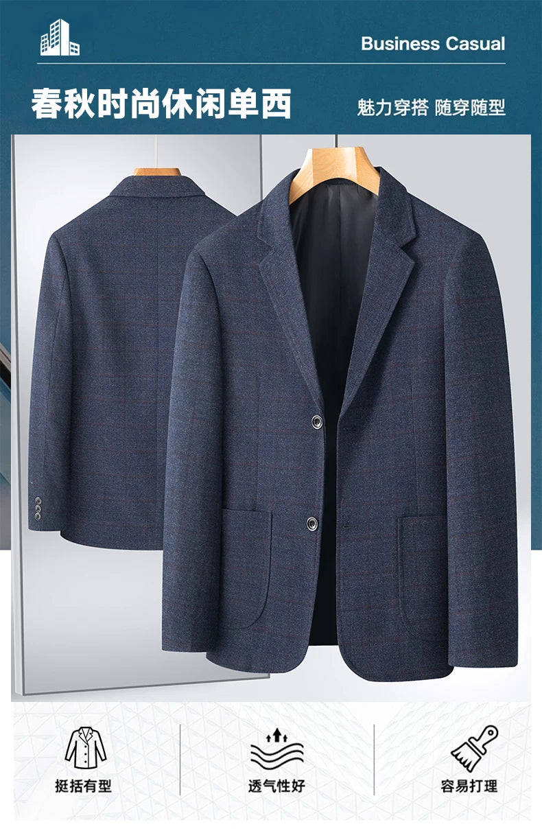 Middle-Aged Men's Business Casual Suit Father's Day Gift Wedding Formal Lightweight Suit Men's 35-60 Years Old Large Size Thin Top Men's Middle-Aged and Elderly Jacket
