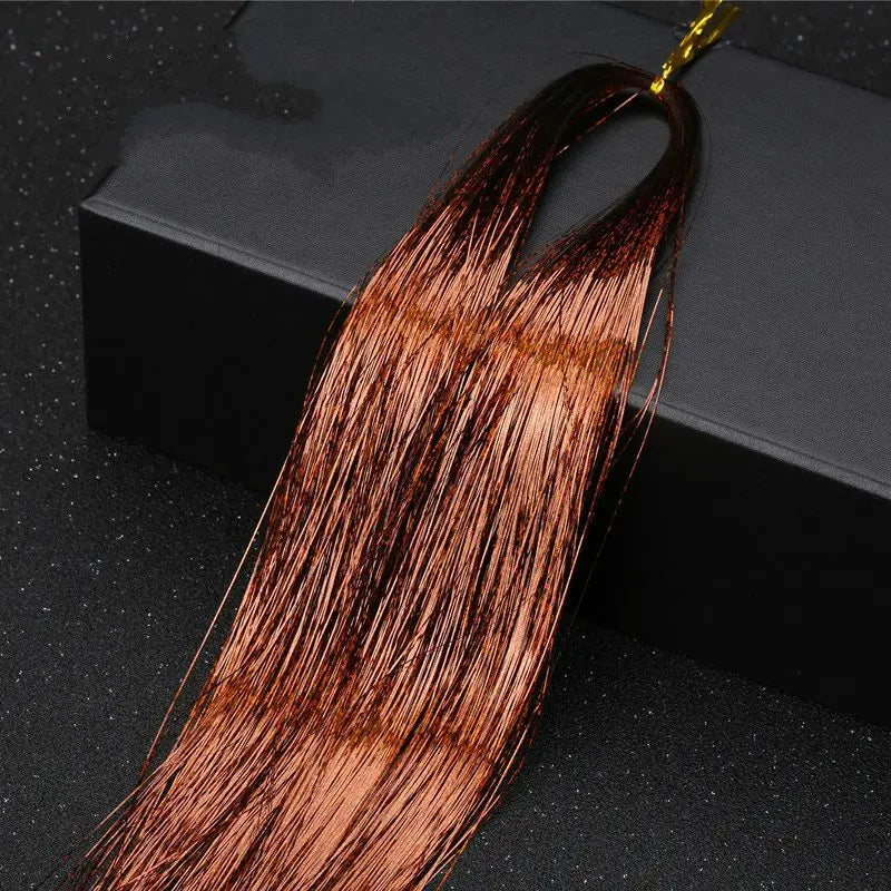 Long 90cm 200 Strands Sparkle Hair Tinsel Hair Rainbow Shiny Silk Hair Extensions Dazzles Women Hippie For Braiding Headdress