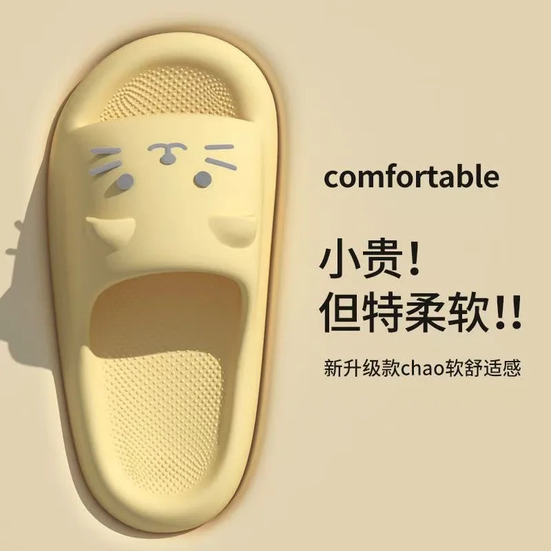 Printting Cute Cat Women Slippers Summer Indoor Soft Cartoon Sandals Bathroom Anti-slip Outdoor Comfy Men Leisure Shoes Couple