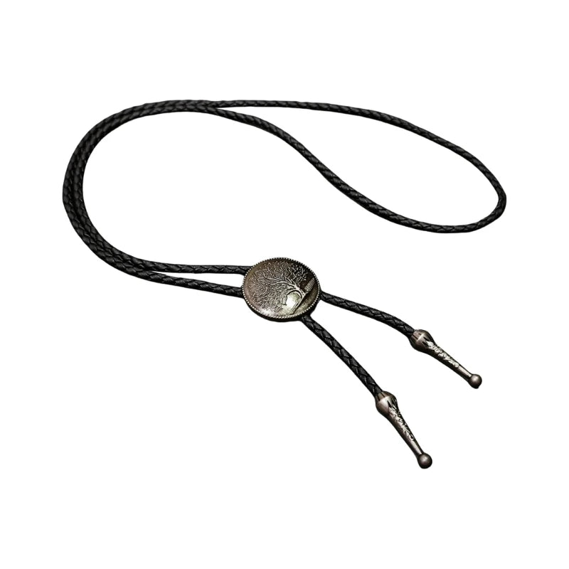 Unisex Metal Pendant Bolo Tie Western Leather Cord Adjustable Necktie Necklace