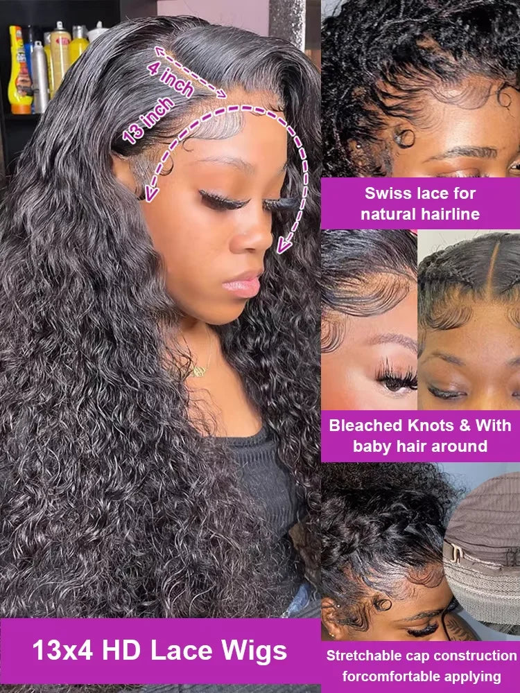 High Density 200% 40Inch Deep Wave 13x6 13x4 Lace Front Human Hair Wig Curly 360 Full Lace Frontal Wig Human Hair For Women