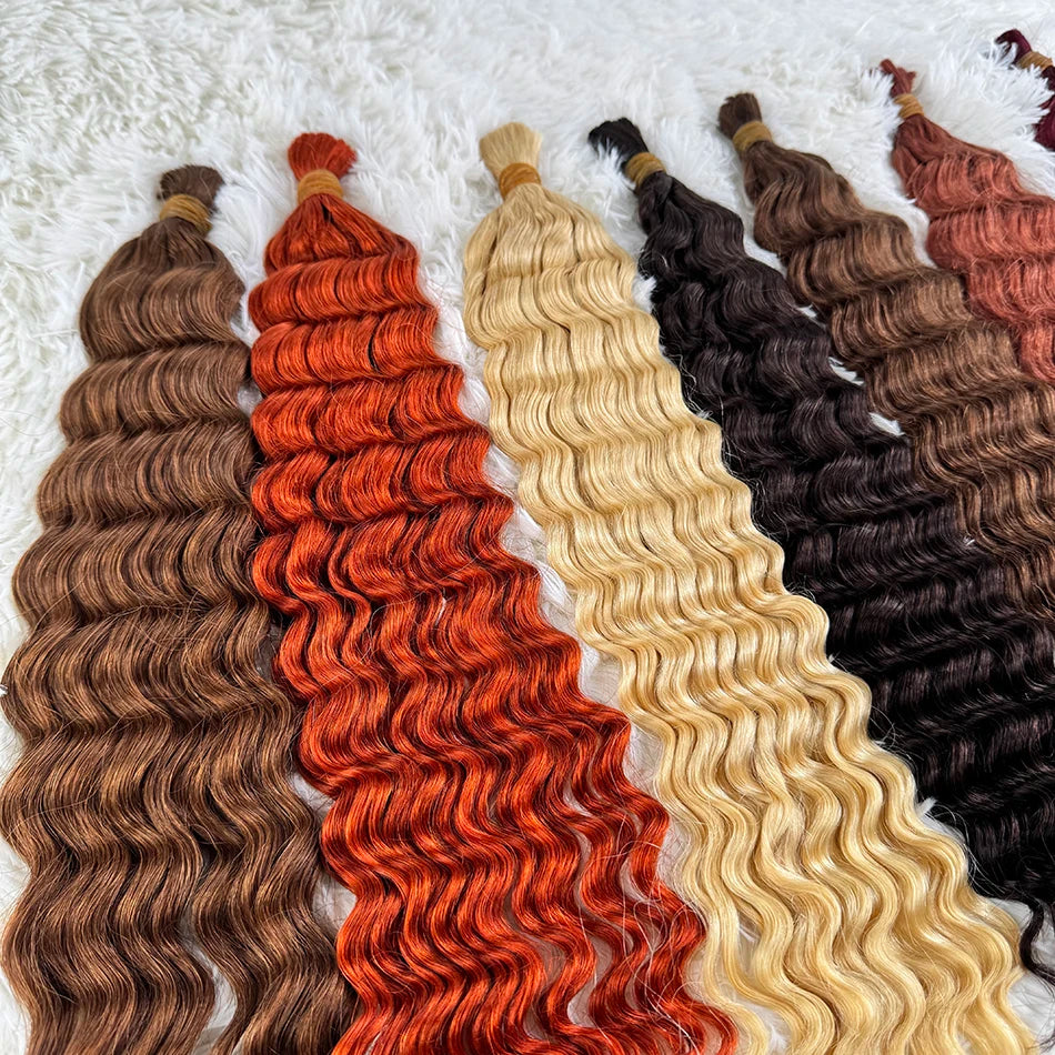 Wholesale Red Deep Wave Hair Bulk for Boho Braids 100% Human Hair Extensions No Weft Blonde Red Curly 613 Vietnamese Hair 30inch