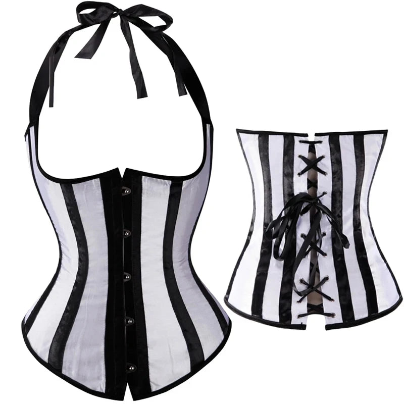 Lady Vest Corsets for Women Satin Halter Tops Straps Underbust Corset Bodyshaper Steampunk Corset Bustier Sexy Cupless Lingerie