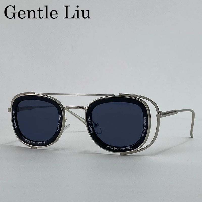 Steampunk Square Pilot Sunglasses Men 2025 Luxury Brand Retro Metal Frame Sun Glasses For Male Double Beam Eyewear UV400 Shades