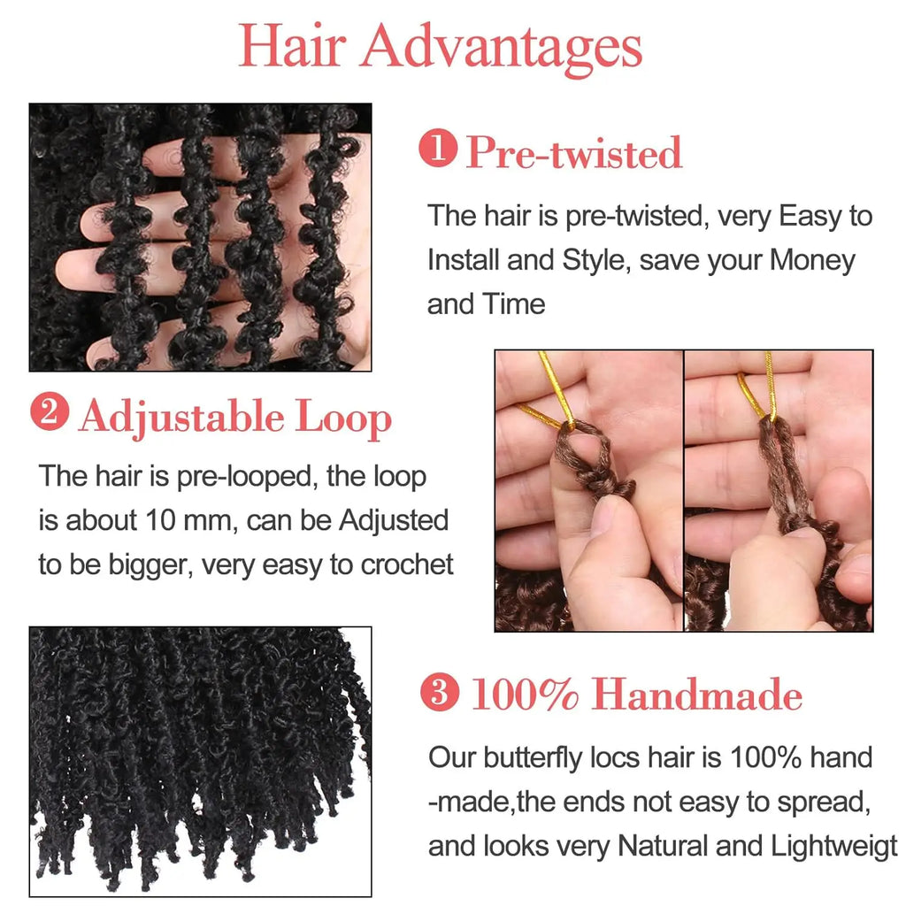 Butterfly Locs Crochet Hair 1/6 Packs Distressed Locs Crcoeht Braids Hair Natural Black Pre looped Synthetic Messy Goddess