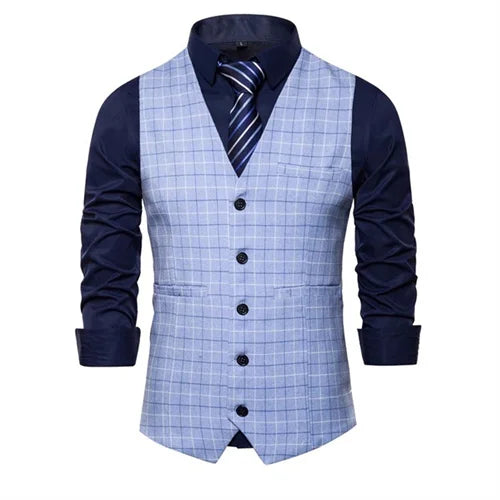 New Men Business Social Checkered Suit Vest Loose Top Homme Wedding Ball Party Dress Waistcoat