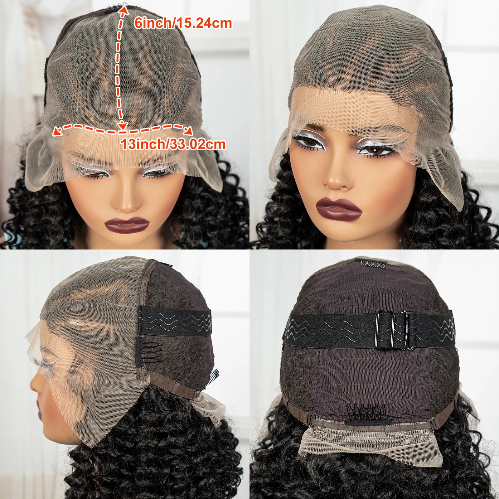16inch 13x6 Lace Frontal Curly Hair Bob Wigs with Cornrow Braids Synthetic Deep Wave Brazilian Remy Hair Wigs for Black Women