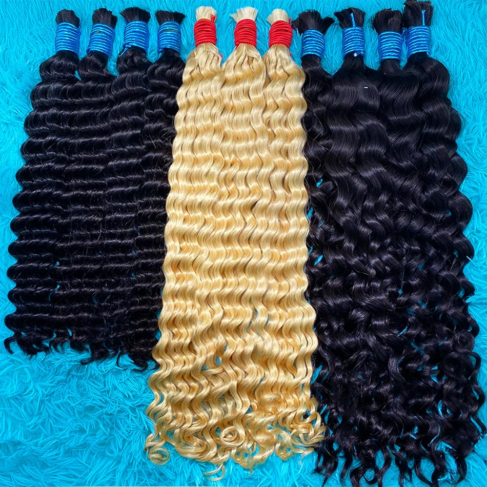Bulk Braiding Hair 100% Human hair Virgin Deep Wave Unprocessed No Weft Boho Braids Human Hair Bulk Extensions Brazilian Remy 1B
