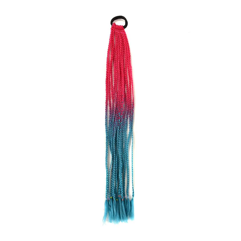 24inch Rubber Band Crochet Mixed Box Braids Plaited Ponytail Synthetic Gradient Dirty Braided Ponytail Hair Extensions for Kids