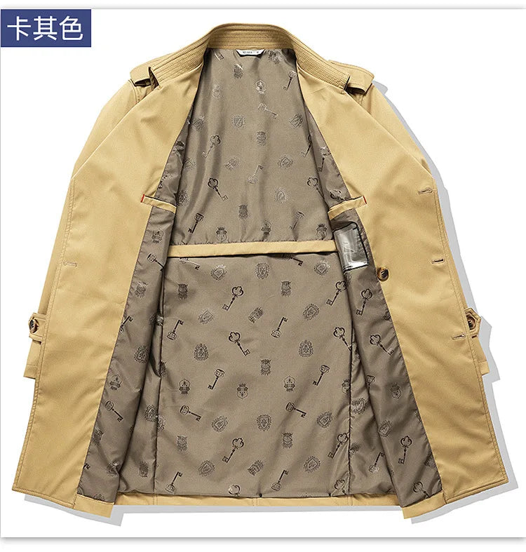 Spring Autumn New Fashion Men's Solid Color Simple Casual Trendy Double-breasted Long Sleeve Plus Size Trench Male Coat Clothes