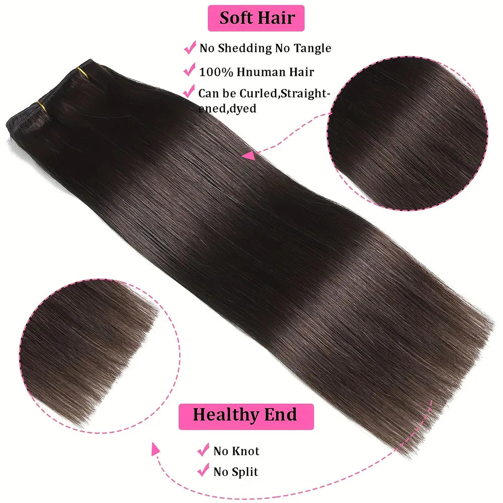 8Pcs Straight Hair Clip In Hair Extensions Human Hair #2 Dark Brown 100% Unprocessed Brazilian Remy Virgin Human Hair For Women