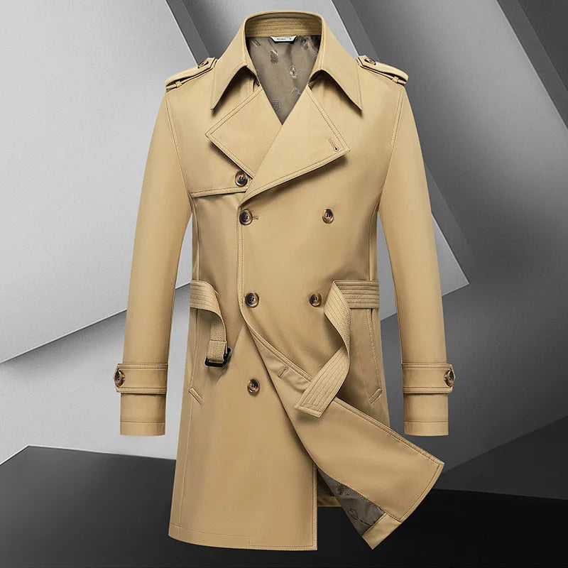 Spring Autumn New Fashion Men's Solid Color Simple Casual Trendy Double-breasted Long Sleeve Plus Size Trench Male Coat Clothes