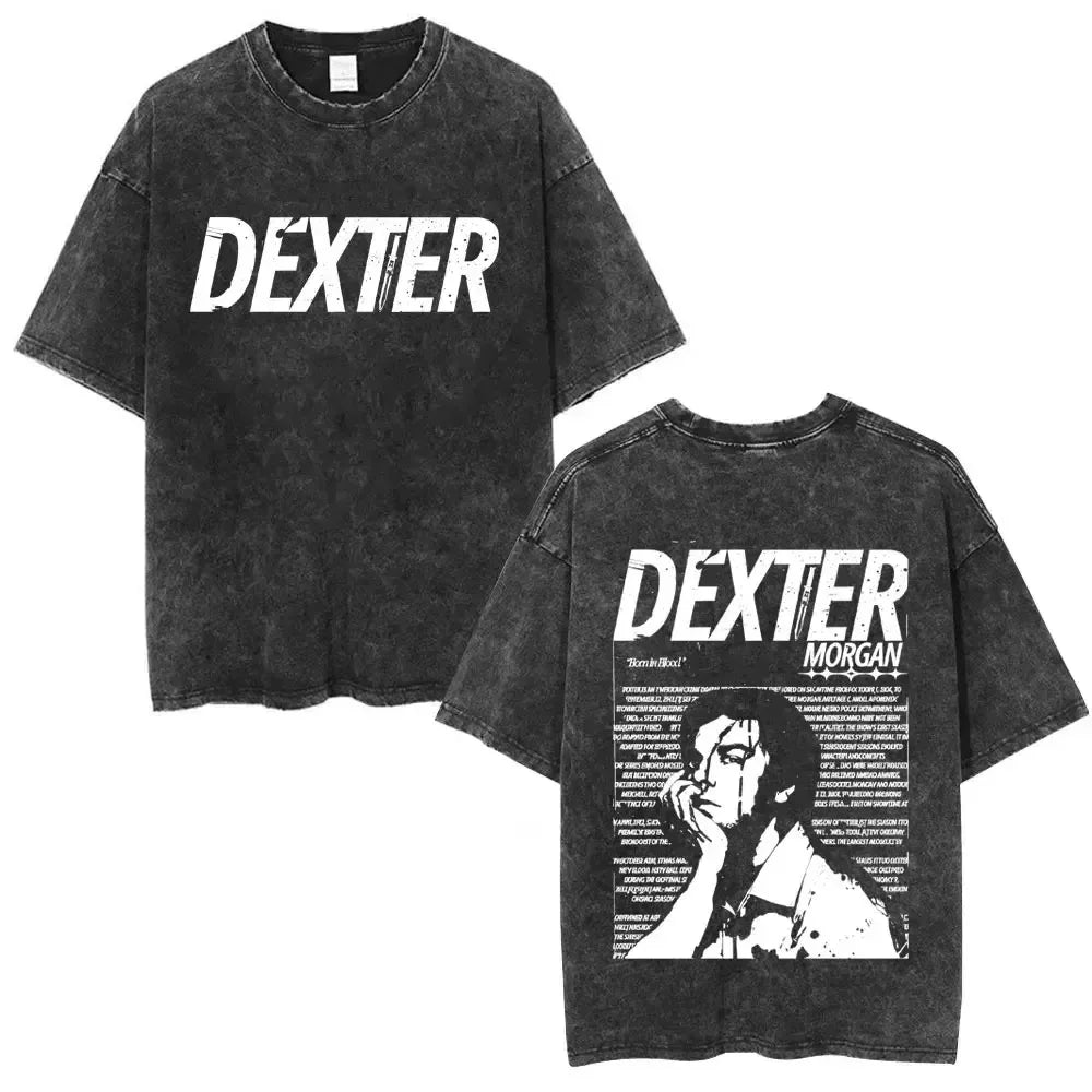 Classic TV Play Dexter Morgan Still Print T-shirt Vintage Washed Cotton Men Women Oversized Summer New Tee Casual Oversized Tops