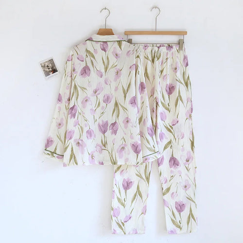 2026 Japanese New Spring and Autumn Women's Pajama Set 100% Cotton Gauze Long Sleeve Casual Home Clothes Two Piece Set