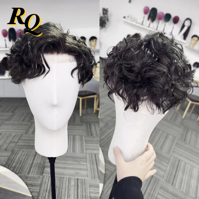 Pre Styled Toupee For Men Q6 Lace & PU Base Human Hair System Unit Toupee Wig For Men Durable Male Hair Prosthesis Men's Wigs