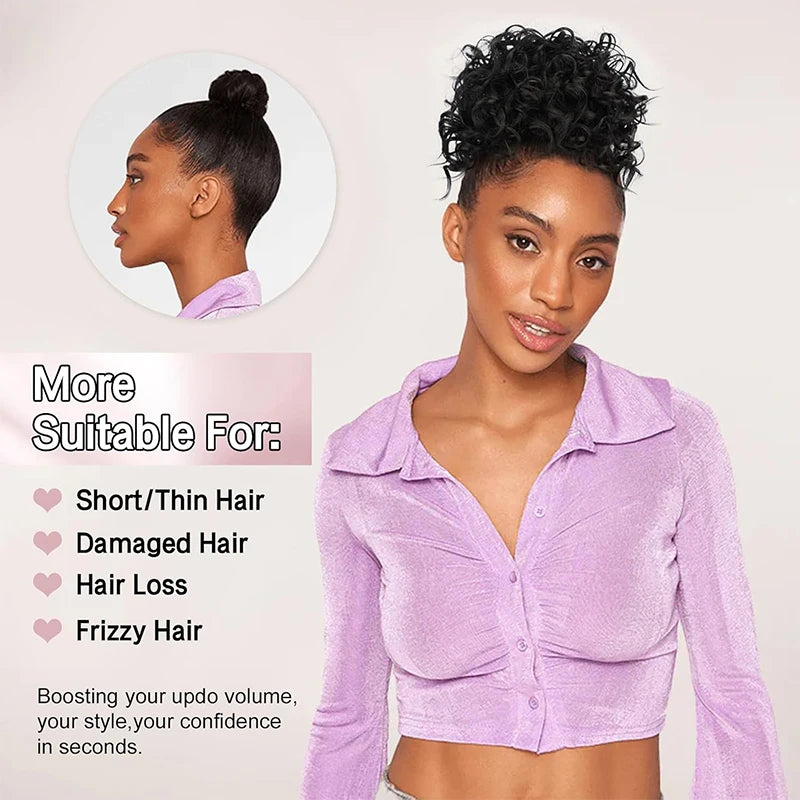 Brown Curly Hair Bun Curly Wave Drawstring Ponytail Buns Extensions for Women Heat Resistant Synthetic Updo Chignon False Hair