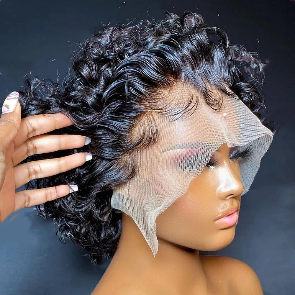 Short Pixie Cut Wigs Brazilian Human Hair Curly Wigs Cheap 13X1 Transparent Lace Wig Preplucked Hairline Wigs For Black Women