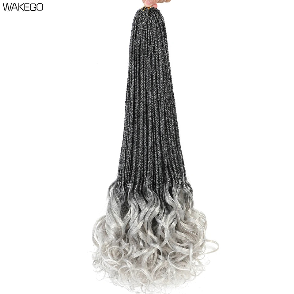 24 18 14 Inches French Curly Crochet Braids New Goddess Box Braids Bouncy French Curl Braid Hair Crochet Synthetic Braiding Hair