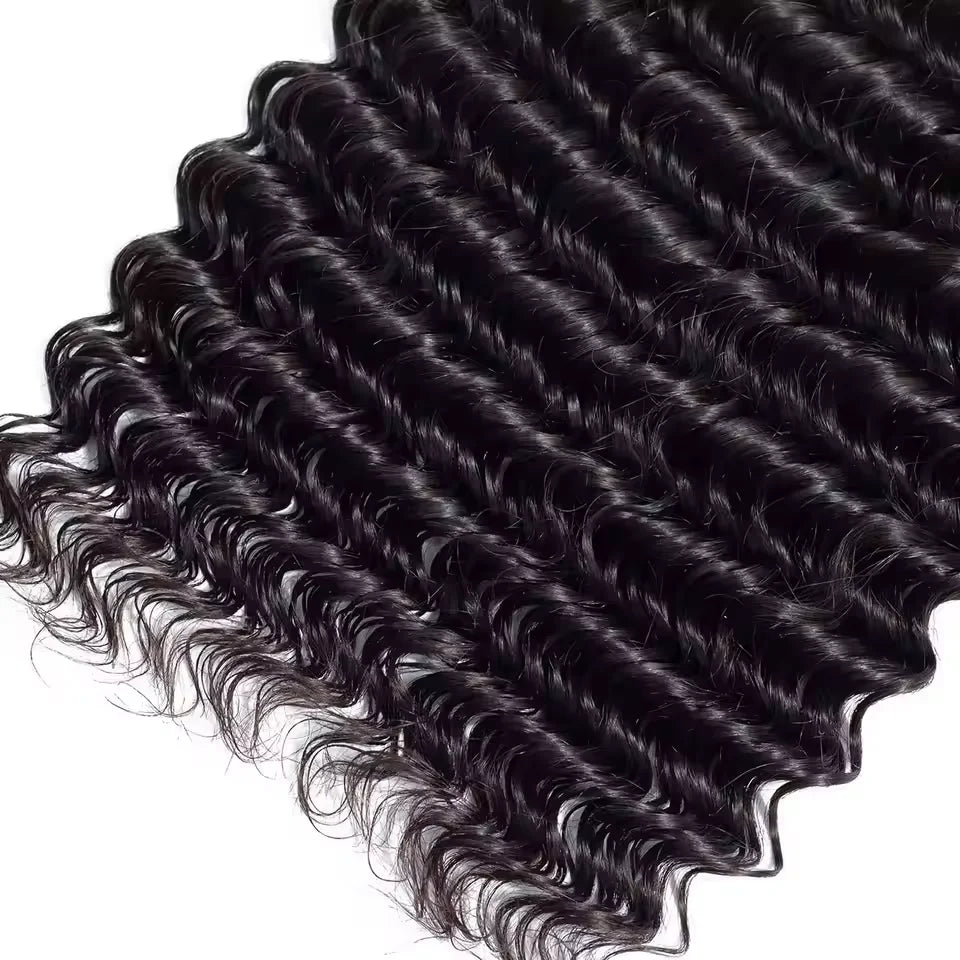 Luvin Deep Wave Human Hair Bundles 30 34 Inch Curly Hair Weaving Remy Unprocessed Tissage Double Weft Virgin Hair Extensions