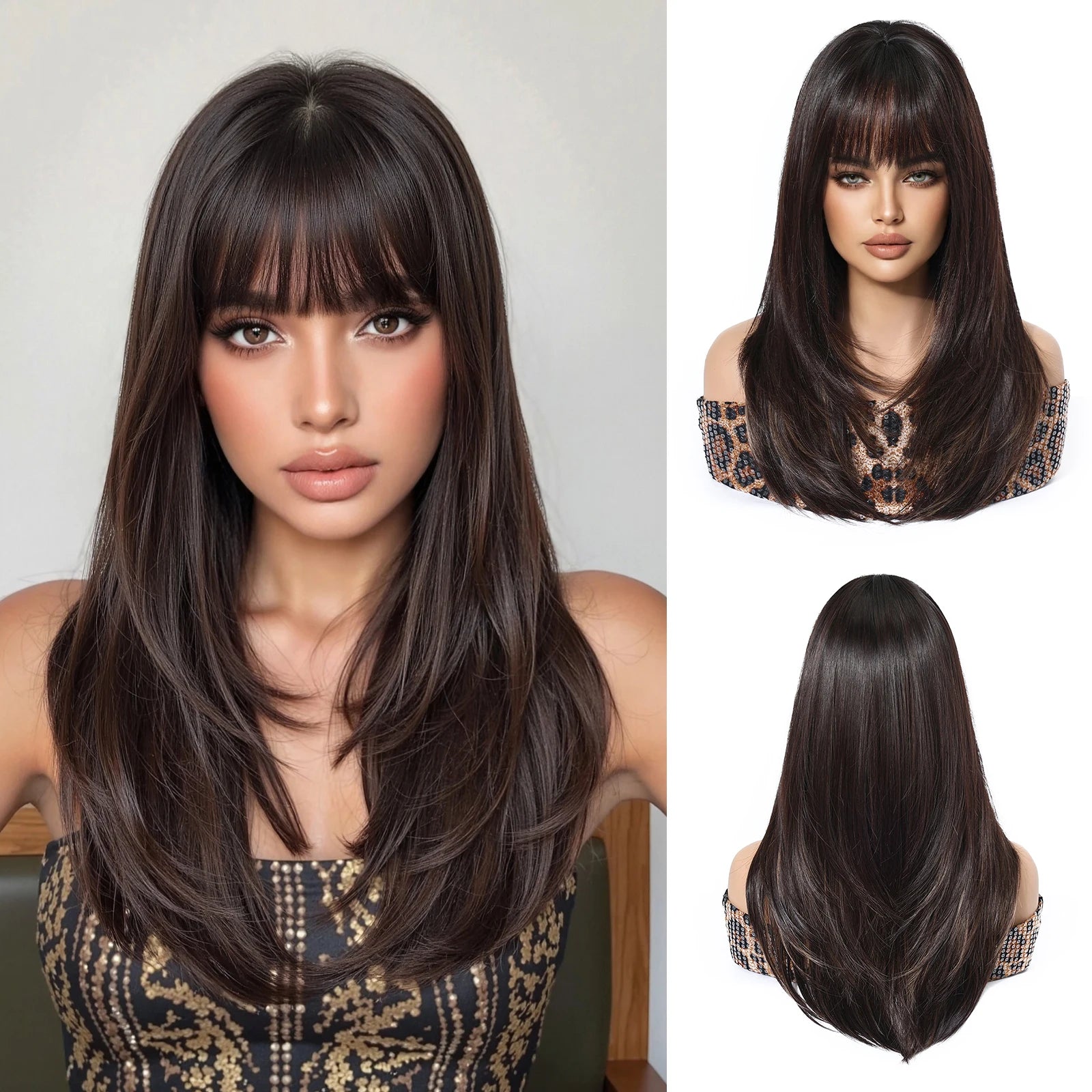 EASIHAIR Purple Synthetic Wigs for Women Long Straight Layered Hair Wigs With Side Bangs Ombre Purple Black Wigs Heat Resistant