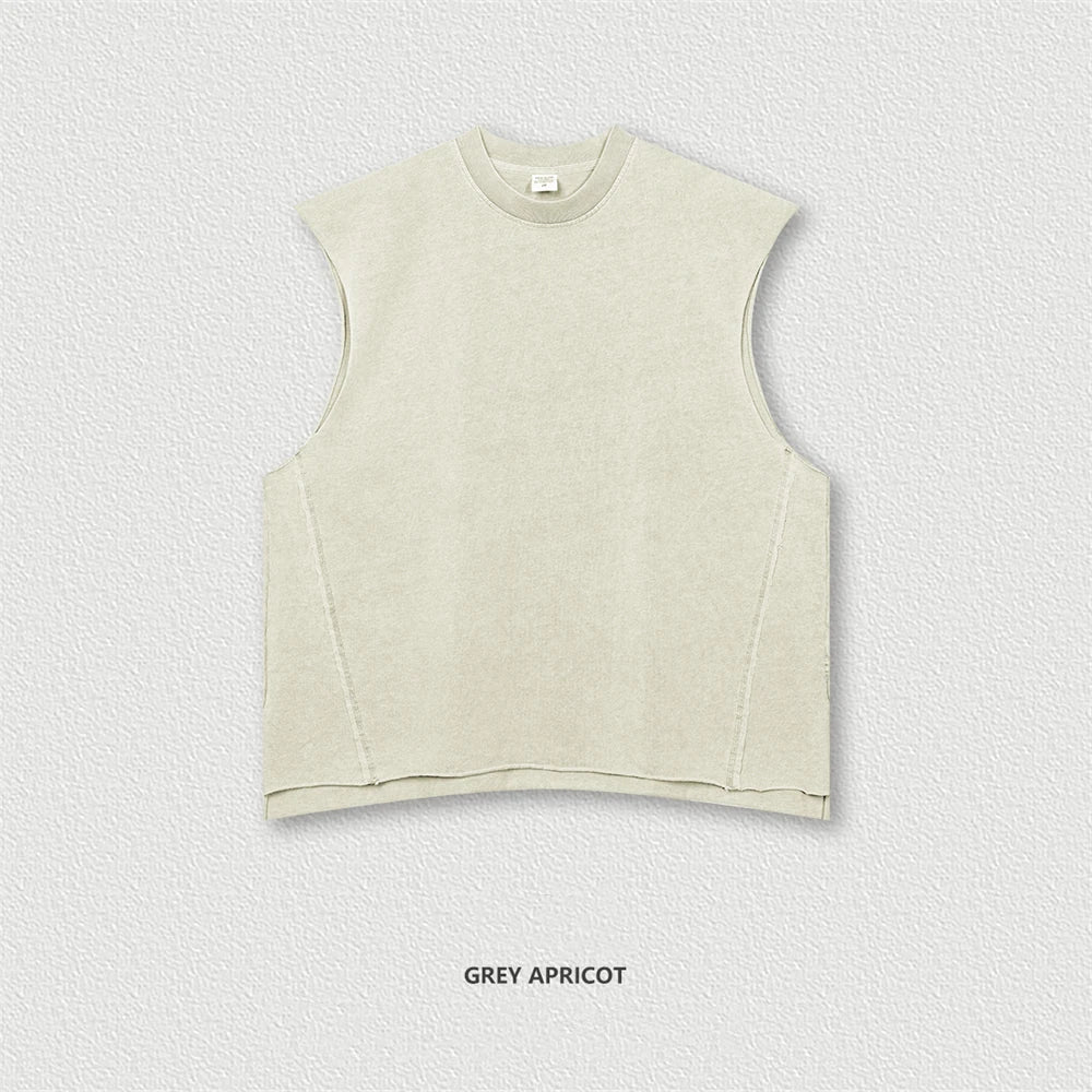 ZODF Vintage 2024 Washed 270gsm Cotton Tank Tops For Men Unisex Summer Relax Fit Slit Sleeveless Vest Streetwears HY0777