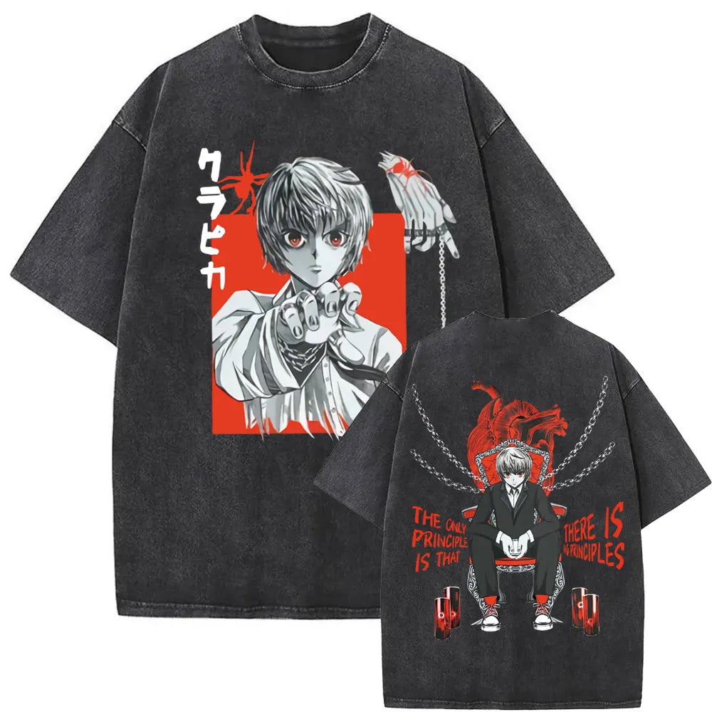 Washed Vintage Anime Hunter X Hunter T-shirt Killua Zoldyck Graphic T Shirt Men Women Clothing Casual Oversized Crewneck Tshirt