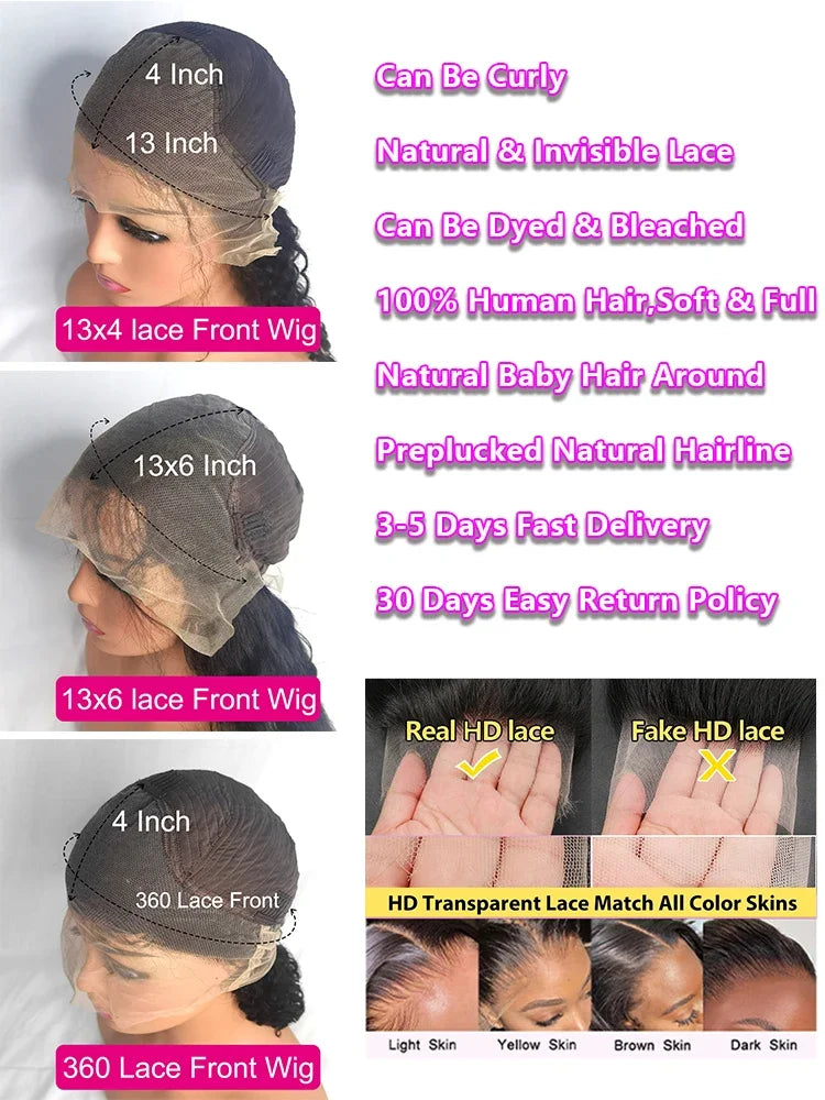 250 Density 13x4 13x6 Hd Bone Straight Transparent Lace Front Wig Human Hair 40 Inch Pre Plucked Lace Front Wigs 100% Human Hair