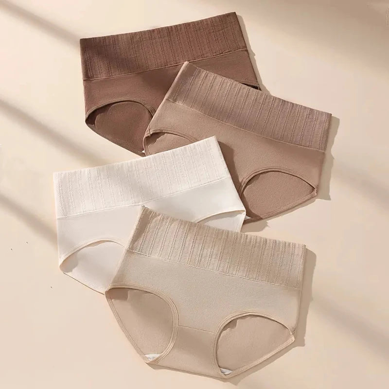4PCS High-Waist Body Shaper Women's Panties Soft Cotton Solid Briefs Slimming Underwear Comfortable Plus Size Female Lingerie