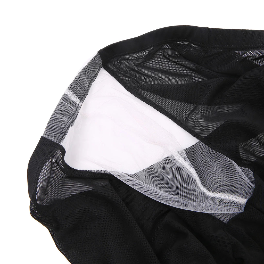 Mens Sexy Mesh Underwear Boxers Shorts Transparent Man Penis Pouch Panties Sheer Underpants Long Leg Boxershorts