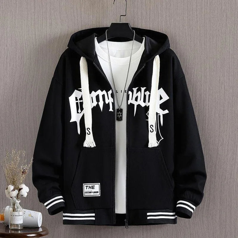 New Men's Hooded Jacket M-6XL Men's Clothing Spring Autumn Korean Fashion Loose Male Coat Hooded Baseball Jersey 2024