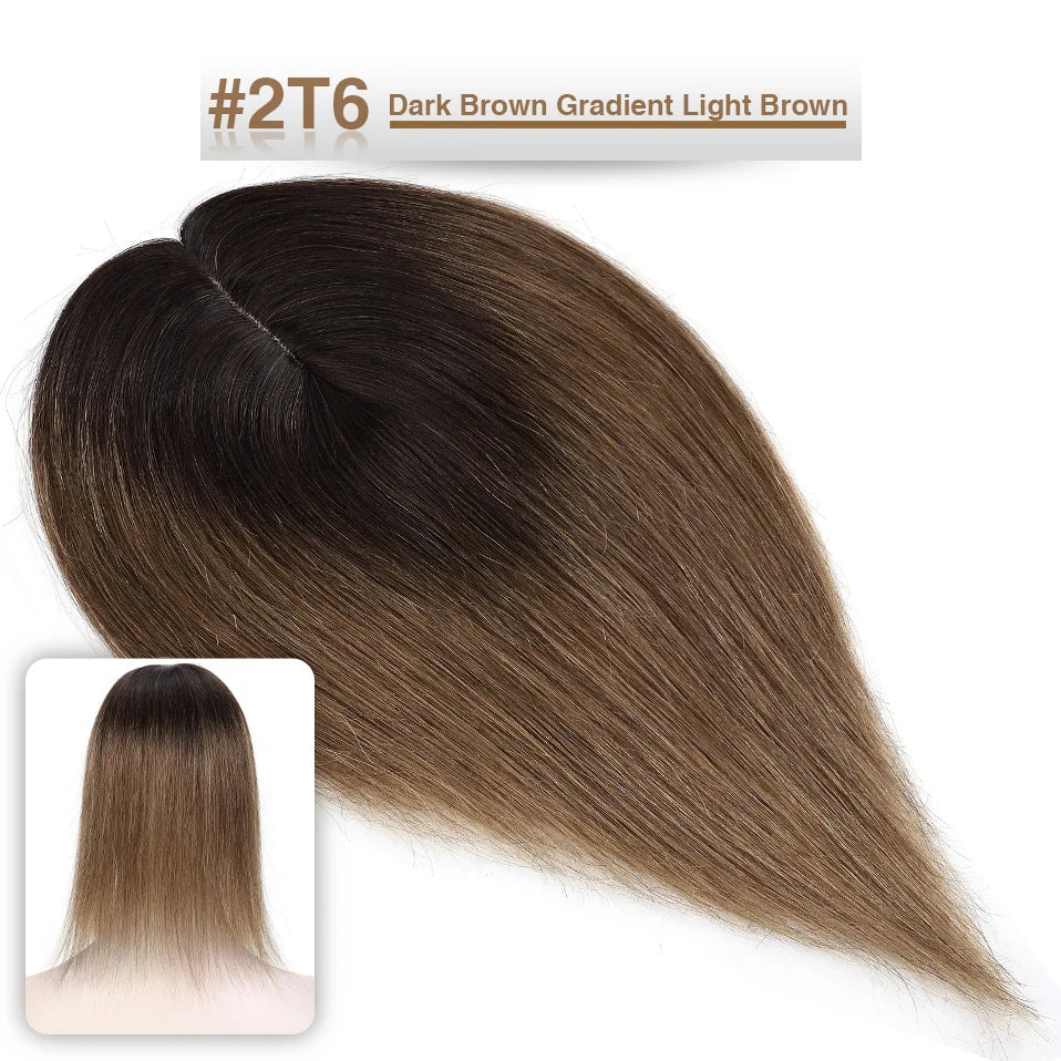 S-noilte 7x13cm Real Hair Toppers Silk Base Natural Hair Wig 100% Human Hair Prosthesis woman Brown Wigs Clip In Hair Extensions