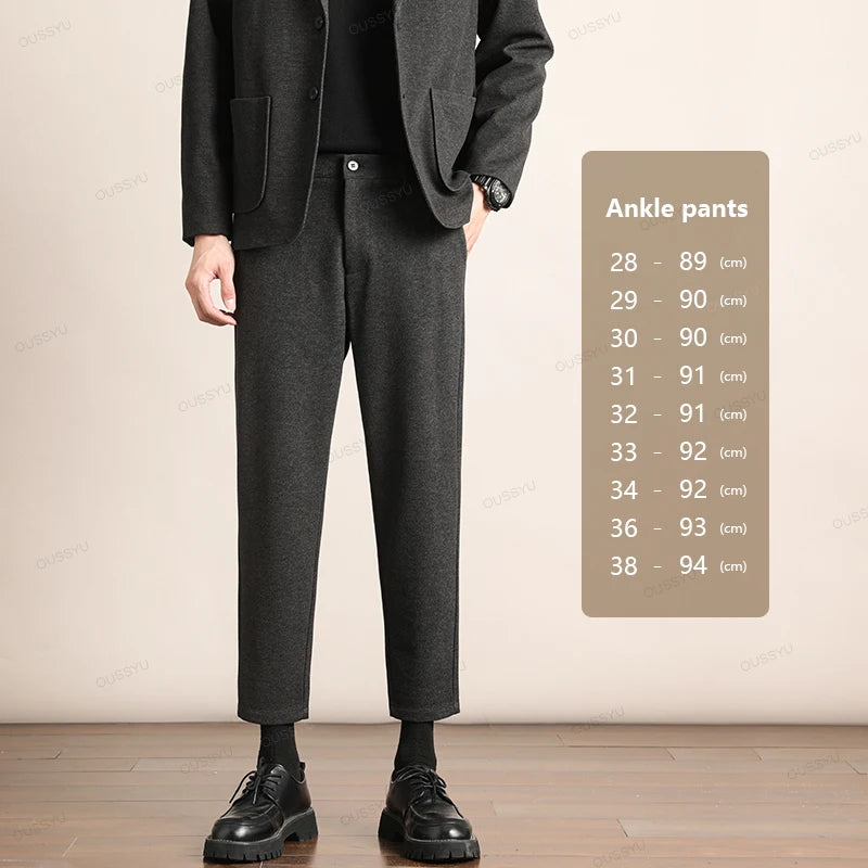 Brand Clothing Autumn Winter Luxury Suit Pants Men Thick Business Elastic Waist Woolen Ankle Pant Korean Formal Long Trousers