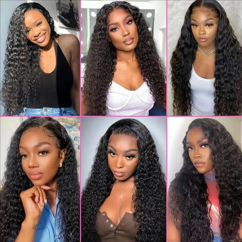 Deep Wave Black Color Soft Synthetic 13X4X1 HD Lace Front Wigs For Women Prepuck Bleach Knots Glueless Wig Daily Party Cosplay