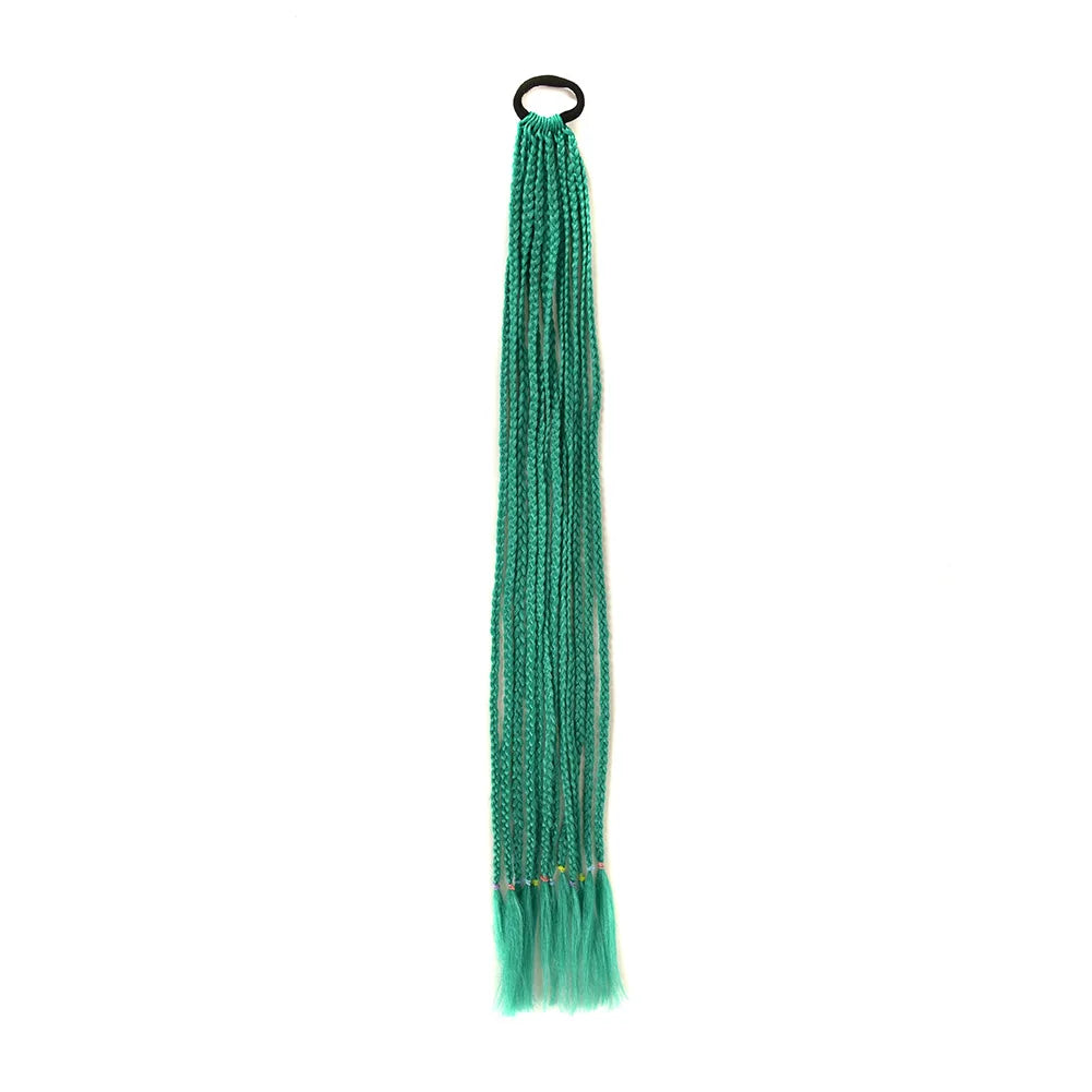 24inch Rubber Band Crochet Mixed Box Braids Plaited Ponytail Synthetic Gradient Dirty Braided Ponytail Hair Extensions for Kids