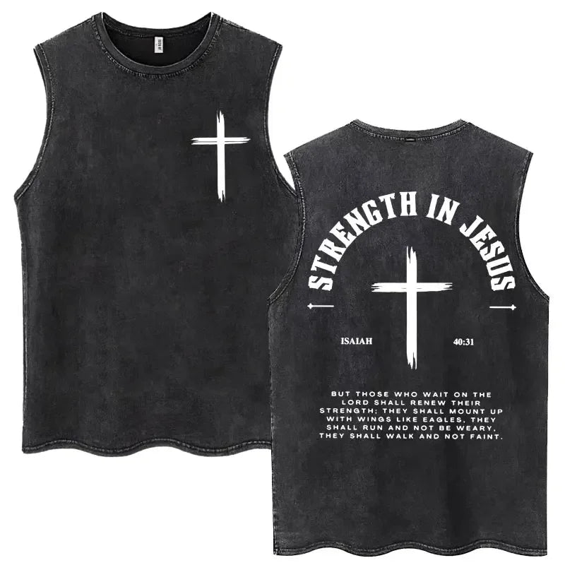 Christian Jesus Church Vintage Washed Tank Tops Bible Verse God Loves You Sleeveless T-shirt Men Women Cotton Loose Y2k T Shirts