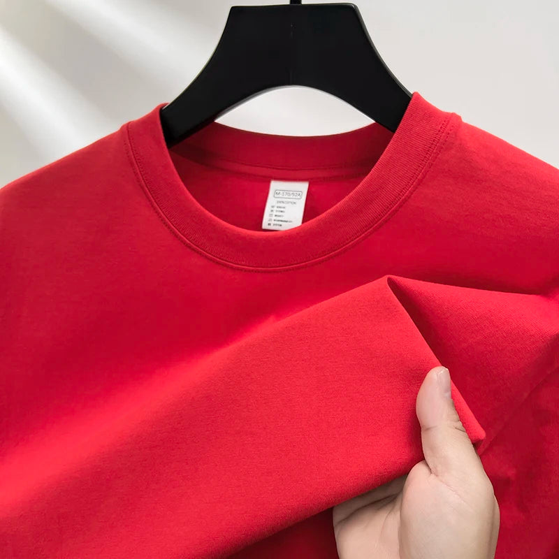 100% pure cotton short sleeved men's round neck T-shirt summer new high-end fashion youth couple loose casual breathable top