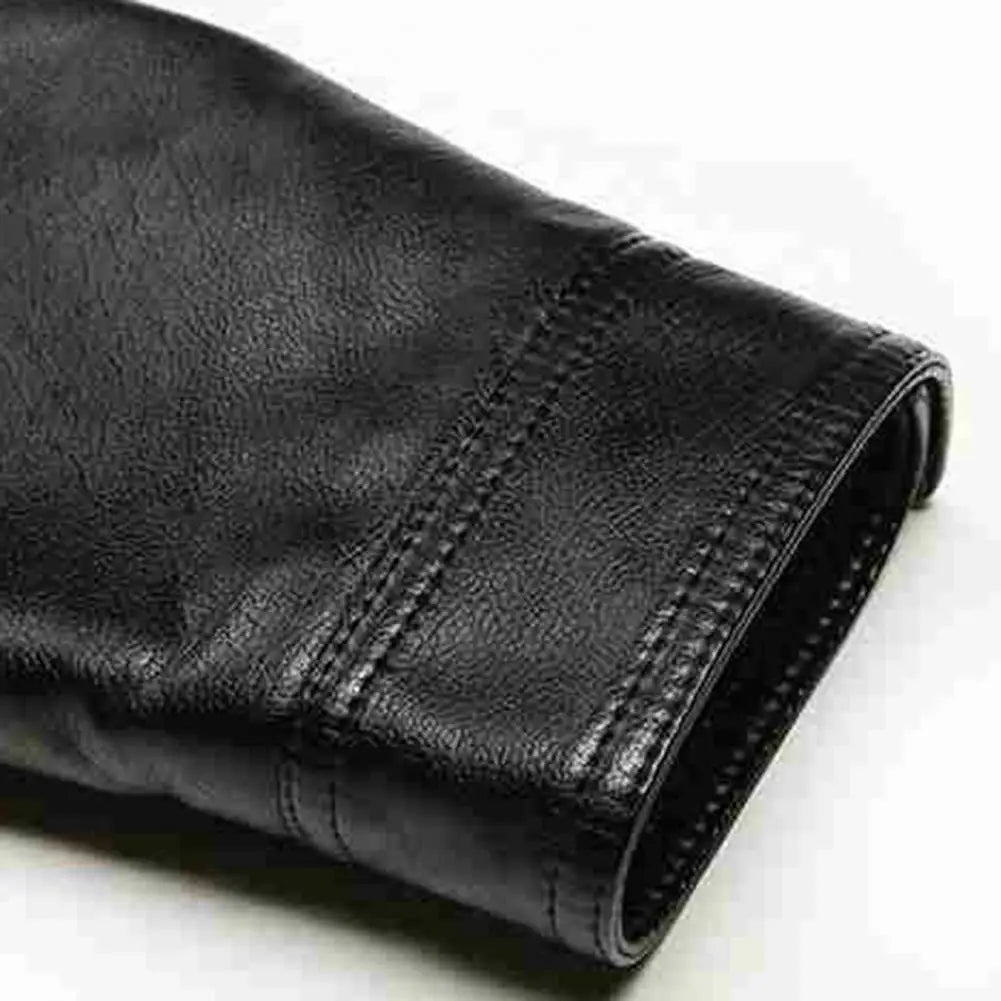 Men Faux Leather Jacket Men's Faux Leather Motorcycle Jacket with Stand Collar Thick Warm Lining Windproof Design for Autumn