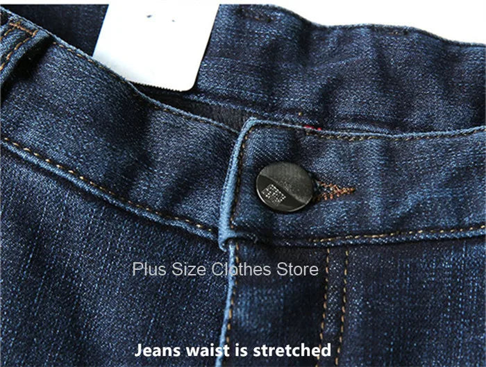 Tall Man Fleece Jeans 117CM Extra Long Stretched Plus Size 42 44 Fit Trousers Warm Autumn Winter High Waist Denim Pants Trousers