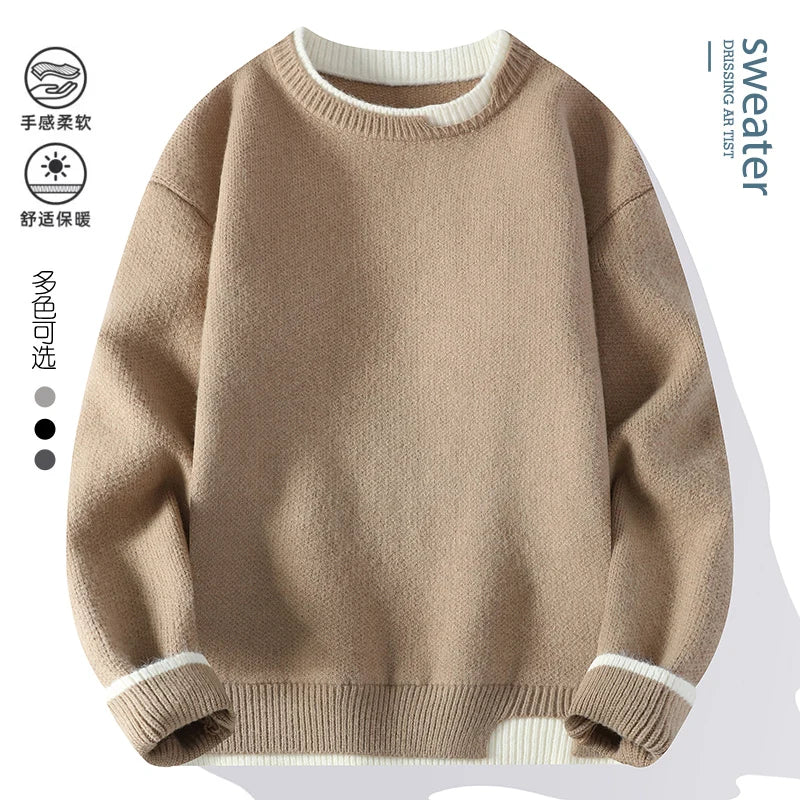 men round neck Solid color knitwear Men's High-Quality Fashion Trend Sweater Autumn/Winter Men Casual Comfortable Warm Sweaters