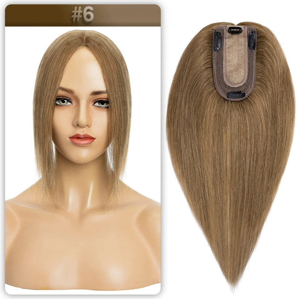 S-noilte 7x13cm Real Hair Toppers Silk Base Natural Hair Wig 100% Human Hair Prosthesis woman Brown Wigs Clip In Hair Extensions