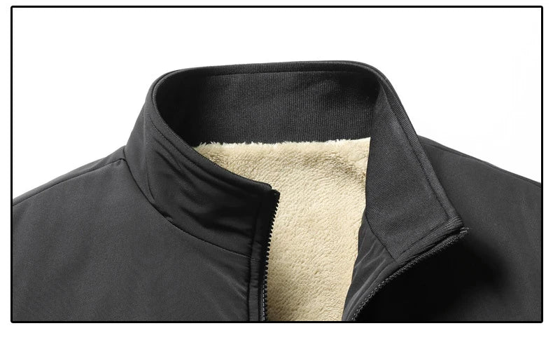 BROWON Winter Clothes Men Jacket Business Casual Solid Thick Fleece Jacket for Men Stand Collar Oversized 8xl Outerwear Coats