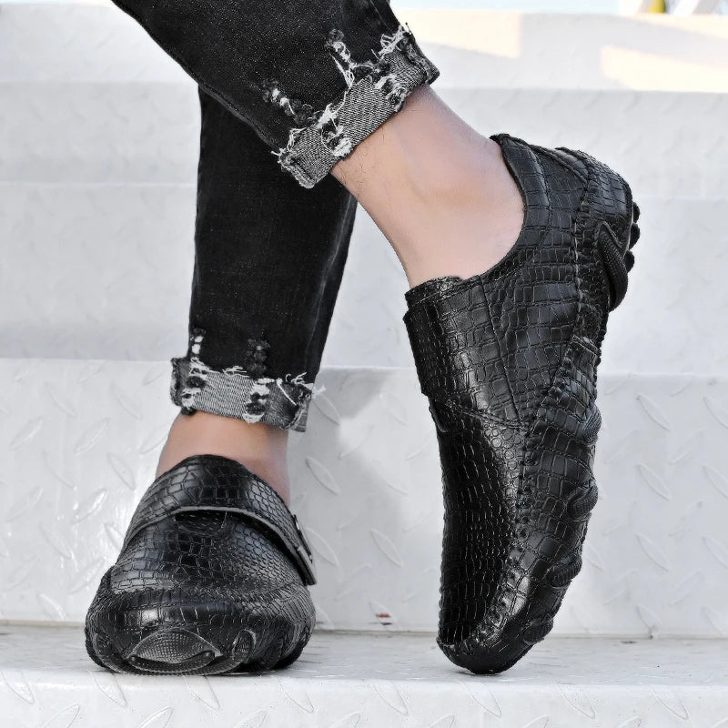 Crocodile Skin Loafer Shoes Men Genuine Leather Slip-on Moccasins Handmade Male Outdoor Casual Shoes Drive Walk Luxury Leisure