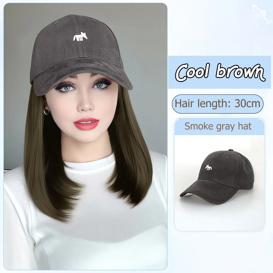 Synthetic12/16/18inch duckweave cap straight hair inward wig baseball capwater wave wig extensions ponytail daily Christmas